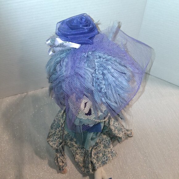 Handmade Blue hair shelf sitter Halloween fancy Witch primitive rustic doll - Picture 2 of 6